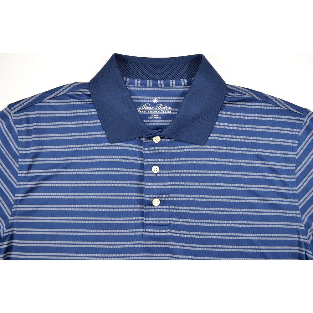 Brooks Brothers Performance Series Polo Shirt Mens L‎  Blue Striped